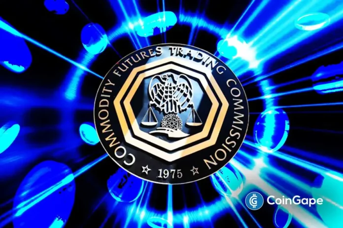 CFTC logo with digital effects highlights stablecoin collateral initiative in U.S. markets.