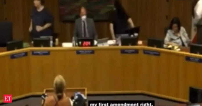 California school board meeting: US activist mom strips during school board meeting in protest over bathroom policy for trans students
