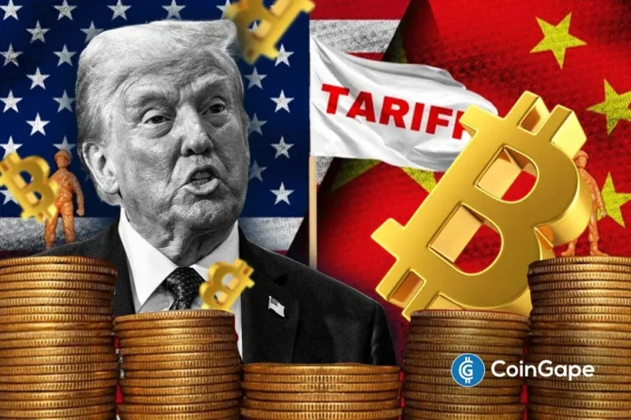Bitcoin chart showing Gaussian channel turning green as U.S.–China trade progress and Fed rate cut hopes boost sentiment.