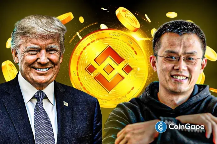 An image of Changpeng Zhao and Trump with BNB's logo